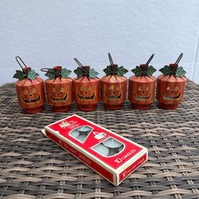 Vintage Metal Jack O Lantern Tea Light Holders Set of 6 Halloween Pumpkins picture