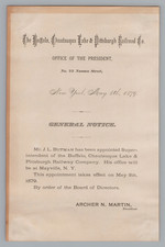 1879 Buffalo Chautauqua Lake & Pittsburgh Railroad Notice NY Archive picture