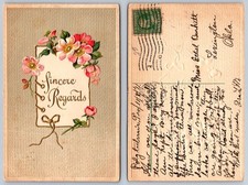 Vintage 1917 Perry OK Postcard Sincere Regards Embossed Wild Roses Flowers picture
