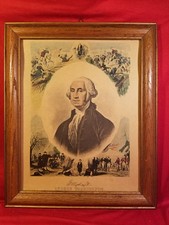 1900s GEORGE WASHINGTON Chromolithograph Litho US PRESIDENT Framed Vtg 11x14  picture