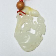 Chinese 40mm White Jade Hand-Carved Dragon Rat Pendant 19