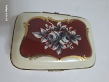 Vintage Limoges Porcelain Trinket Box Hinged Hand Painted France Ivory Red Gray picture