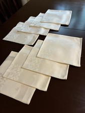 8 Vintage Double Damask Linen Napkins 18.5