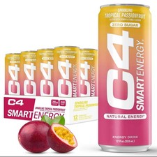 Sparkling C4 Smart Energy Drink Tropical Passion Fruit 12 fl oz New 12 Pack  picture
