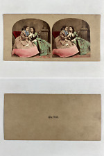 Two Friends Visiting, Vintage Albumen Print, ca.1860, Stereo Print Vintage Aqua picture