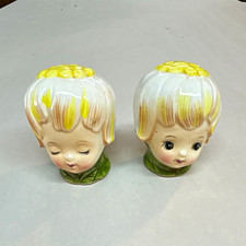 Vintage Ceramic Boy Head Salt & Pepper Shaker Set MPN 1711 picture