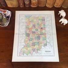 Original 1890 Antique Map INDIANA Noblesville Terre Haute Elkhart Lafayette Gary picture