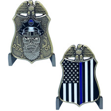 H-023 Thin Blue Line FBI Special Agent Police Challenge Coin Beard Gang Skull Ba picture