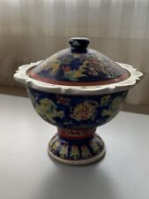 Old Chinese Procelain Bowl With Cover Pedestal Vintage picture