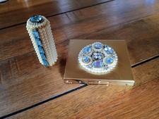 1958 Vintage Wiesner Lipstick Holder & Compact With Pearls, Rhinestones picture