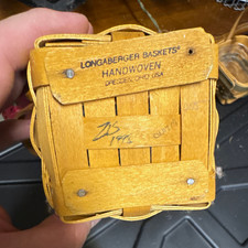 Longaberger 1996 Handmade Woven Wood Square Mini Basket w/ Handle Brown picture