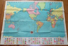 1960s Giant Colorprint Map & Flags of the World 50 x 38 American Map Co No 9577 picture