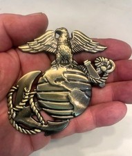 US Marine Corps USMC Metal Car Emblem -Eagle & Globe - Bronze - picture