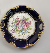 Vintage Limoges Platter Cobalt Floral Porcelain Gold Handles Scalloped Gold Trim picture