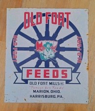 Old Fort Feeds Metal Advertising Sign Old Fort Mills Marion Ohio Harrisburg PA  picture