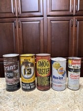 Lot Of 5 Vintage Automotive Oil Cans Metal Macs Penray Smog Master Unopened picture