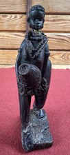 Vintage African Tribal Woman Carrying Water Jug Statue Figurine Resin Bronze picture