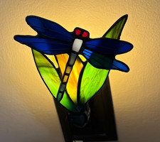 VTG J J Peng Leaded Stained Glass Dragonfly Night Light On/Off ~ New Old Stock. picture