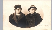 TWO GIRLS WINTER CLOTHES c1910 brookville pa real photo postcard rppc history picture