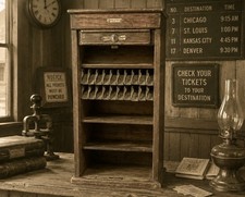 Antique Early 1900s National Ticket Train Station RAILROAD TICKET CABINET Booth picture