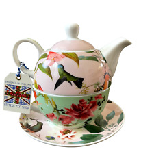 GRACE TEAWARE Spring Garden Hummingbird Floral Porcelain 4-Piece Tea For One NEW picture