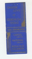 Vinatage Matchbook Cover - B&O Railroad Streamliners  - Diesel Powered  picture
