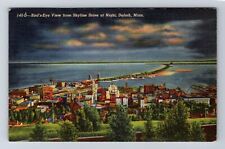 Duluth MN-Minnesota, Birds Eye View From Skyline Drive, Night, Vintage Postcard picture