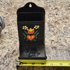 Vintage Metal Wall Mount Match Stick Holder Tin Matchbox Farm Handpainted picture