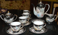 Vtg Set 16 pc SMOKE DRAGONWARE Moriage Tea Pot/Cups Saucers Creamer Sugar JAPAN picture