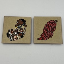 2 Vtg Navajo Cleo Teissedre Southwest Art Coaster Trivet 4” Ceramic Mom Pepper picture