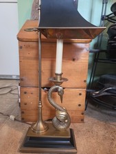 Vintage 1982 Chapman Brass Swan Bouillotte Table Lamp Tole Shade Neoclassical picture