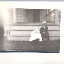 c1910s Adorable Siblings on Porch RPPC Mini Baby Stroller Cute Real Photo A142 picture