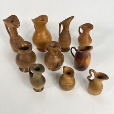Vintage Hand Carved Wooden Decorative Pitchers Folk Art Miniature USA Lot of 10 picture