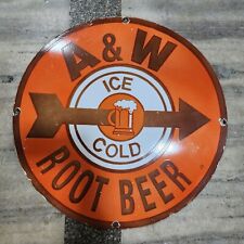 A&W ROOT BEER PORCELAIN ENAMEL SIGN 30 INCHES ROUND picture