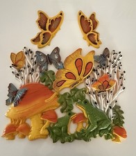 VTG Homco & Universal Statuary 3-D Wall Art Decor Mushroom Frog Butterfly 1973 picture