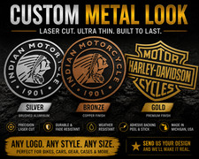 Custom Laser Cut Emblem Your Design Brushed Aluminum Metal Look Any Size USA picture