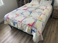 Vintage 1930s 40s Feedsack Log Cabin Quilt Hand Quilted Cutter Folk Art picture