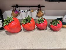 Vintage Red Ceramic Tilted Strawberry Set Of 4 Canisters with Lids VERY RARE picture