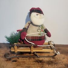 Santa Clause on Wooden Sleigh Christmas Decoration Holiday Season St Nicholas  picture