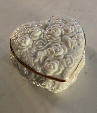 Lenox Forevermore Porcelain Heart Shape Ivory Rose Covered Lid Trinket Box picture