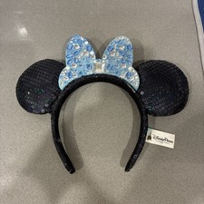 Disneyland 60th Anniversary Minnie Mouse Blue Gemstones Bow Ear Headband picture
