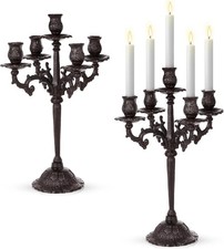 2 Pcs 5 Arm Black Candelabra 16.7 Tall Cast Iron Candlestick Holders Vintage Got picture