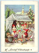 Germany Postcard Christmas Santa Green Robe Giving Toys 1921 Posted Vintage picture