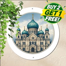 Historic Cathedral Landmark Round Metal Sign Vintage Architecture Tin Plaque picture