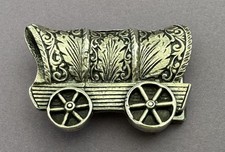 VTG Old Western America Unsigned Sterling Silver SMALL Covered Wagon Belt Buckle picture