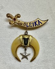 Vintage 1940s Oleika Shriners Masonic Pin F. I. Gorton Crescent Scimitar picture
