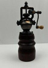 Antique Style Hand Crank Pepper Mill Grinder Vintage Copper Wood Mechanism A205 picture