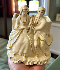 Vintage Ceramic Romantic Couple Planter/Vase - Cream with Gold Accents  picture