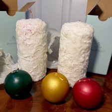 PartyLite Glitter Pillar Candles White 3 x 6 Round Textured Lot-2 & Ball Candles picture