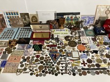 Vintage To Now Junk Drawer Lot Coins Knives Pins Currency Medals Stamps Patches picture